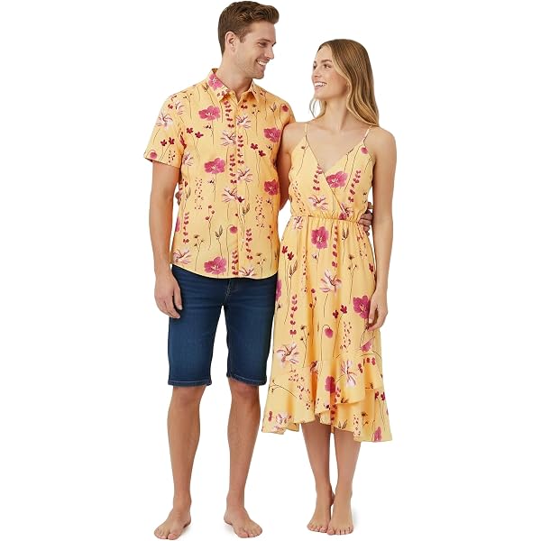 couple shirt dress Red Couple Shirt and Top with Floral Design