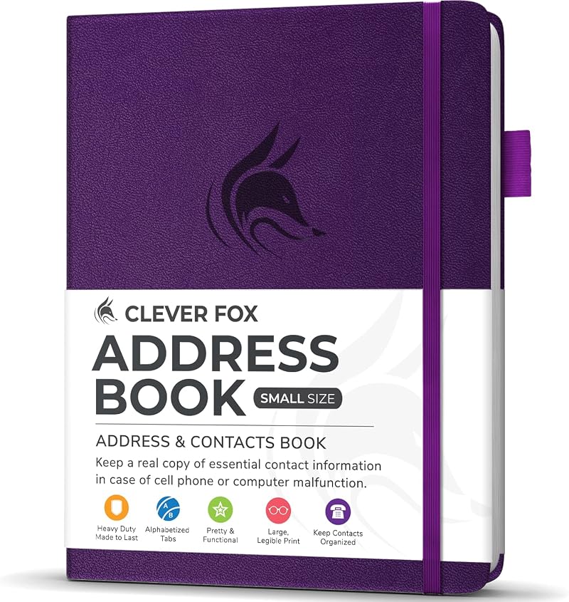 Clever Fox Address Book PU Leather Hardcover Purple 60 Pages A-Z Tabs