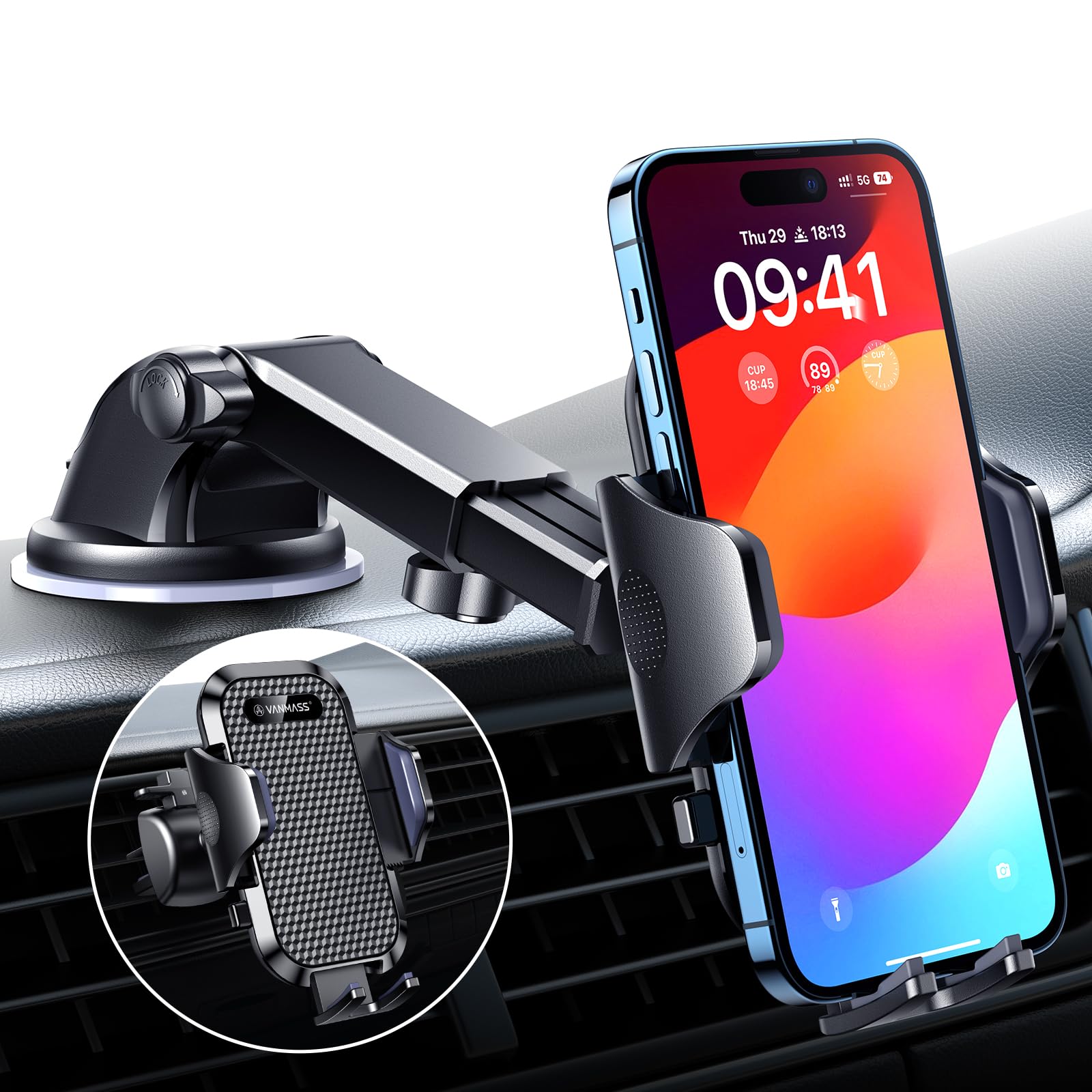 VANMASS Car Phone Holder 2026 BEST 【85+ lbs Strongest Suction & Vent Clip】 True Military-Grade Patent Universal Mobile Vehicle Mount Dashboard Windscreen Van Cradle for 17 Pro Max 16 15 14 Samsung