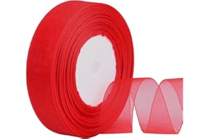Hapeper 1 Inch Sheer Organza Chiffon Ribbon, 50 Yards/Roll (Red)