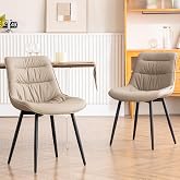 Kidol &amp; Shellder Dining Chairs Set of 2, Faux Leather Upholstered Kitchen Chairs with Metel Legs, Mid Century Modern Side Chair for Dining Room, Living Room, Lounge, Restaurant, Khaki