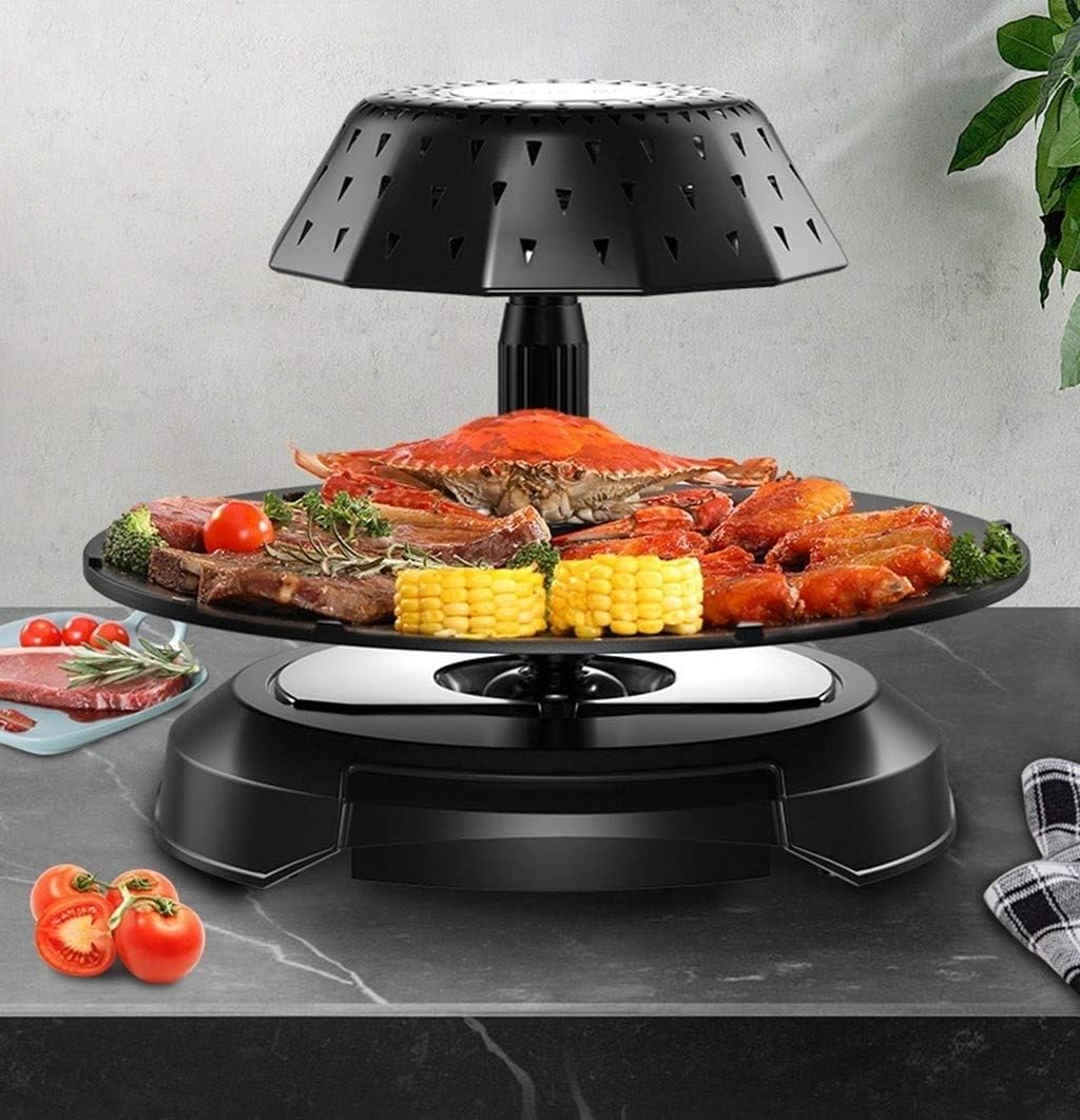 review Electric Grill - Far Infrared BBQ Grill 5 Stops Fire Adjustment Electric Baking Pan Indoor Smoke-Smokeless Grill Smart Lightwave Stove,1500W (Color : Black)
