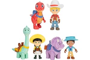 Dino Ranch 6-Figure Pack - Jon and Blitz, Min and Clover, Miguel and Tango - Three 3” Dino Ranchers and Three 4” Dinos, Plus Fence Pieces - Toys for Kids Featuring Your Favorite Pre-Westoric Ranchers