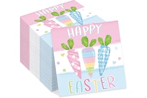 40Pcs Easter Paper Napkins - Rabbit Plaid & Colorful Bunny Checked Disposable Party Supplies,6.5x6.5 Inch Luncheon/Dinner Nap