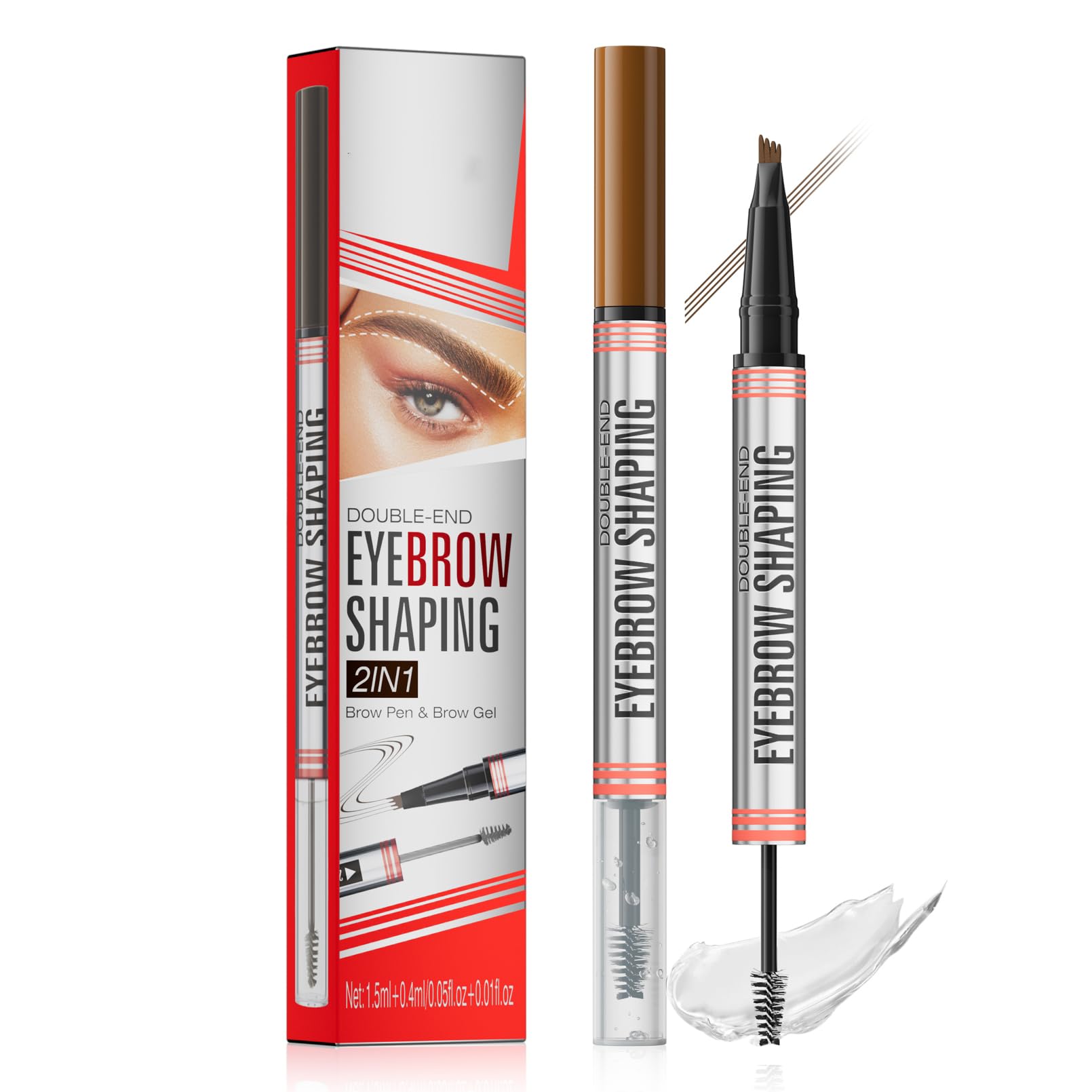 Eyebrow Pencil, 2-in-1 Liquid Eyebrow Pen and Sealing Brow Gel, Brow Pen with Micro-Fork Tip, Smudgeproof Long Lasting Fine Sketch Pen (01# Light Brown)
