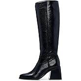 VOMIRA Knee High Boots Women Wide Calf Boots for Women Square Toe Tall Boots Chunky Heel Leather Long Boots Winter Fall Boots Black Boots for Women