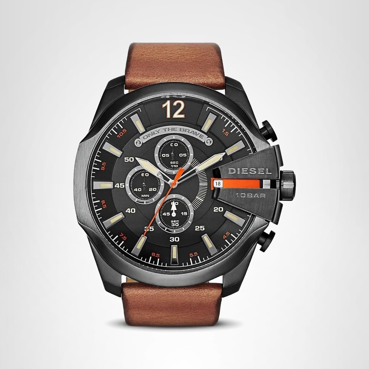 Diesel Men's Mega Chief Stainless Steel Bracelet, Silicone or Leather Band Watch with Analog or Digital Movement