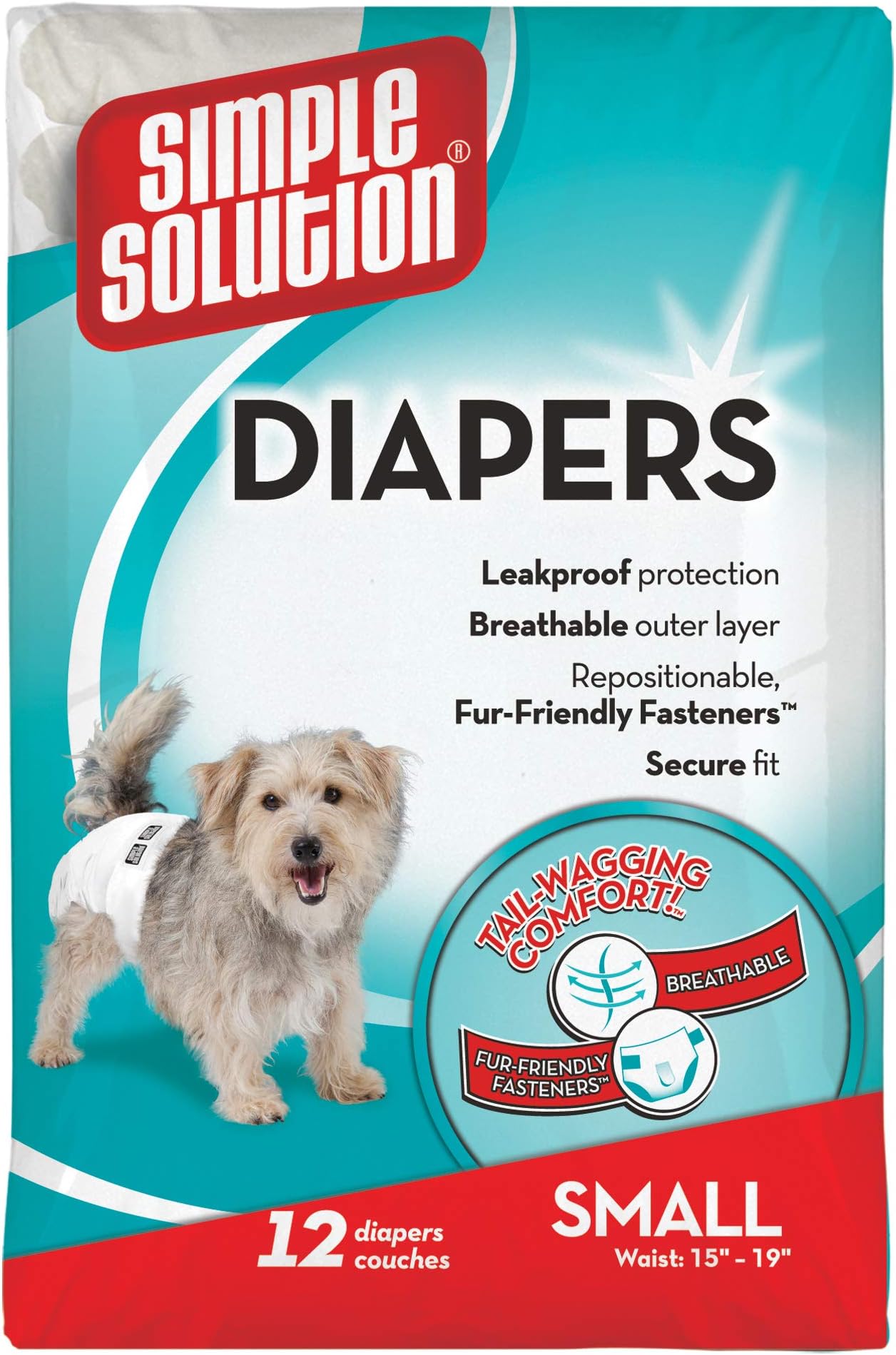 Simple Solution Disposable Female Dog Diapers, White, Small, 12 Pieces