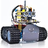 KEYESTUDIO Mini Tank Robotic Kit Smart Car for Arduino, App/IR Remote Control(iOS and Android), Light and Ultrasonic Follow, 8X16 LED Panel STEM Kit for Beginners Teens