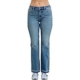 Judy Blue Mid Rise Slim Bootcut Tummy Control Jeans with Release Hem Stretch Denim, Inseam 32"