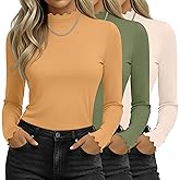 Riyiper 3 Pack Women's Mock Turtleneck Shirts Long Sleeve Thumb Holes Tops Winter Lightweight Lettuce Trim Base Layer Tees