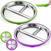 Semloo Stainless Steel Kids Plates with Suction, 2Pack 9" Divided Toddler Plates Removable Non Slip Silicone Sleeves Baby Feeding Led Weaning Supplies, BPA Free, Unbreakable Dishwasher Safe