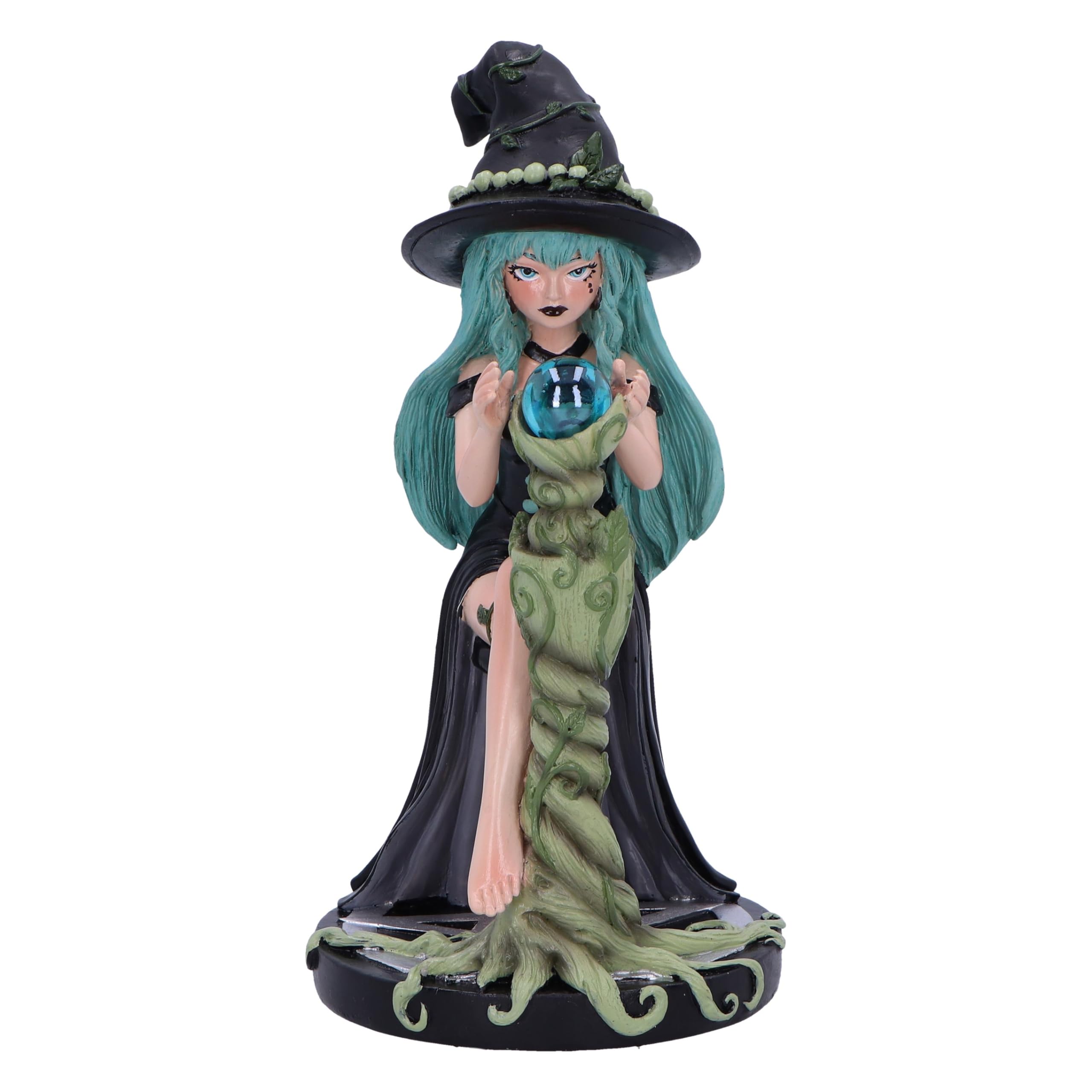 Nemesis Now Sage Sugar and Spice Figurine 17.5cm, Resin, Black/Green, Nature-Inspired Witch Crystal Ball Ornament, Ethereal Witch in Nature Figurine, Cast in the Finest Resin, Expertly Hand-Painted