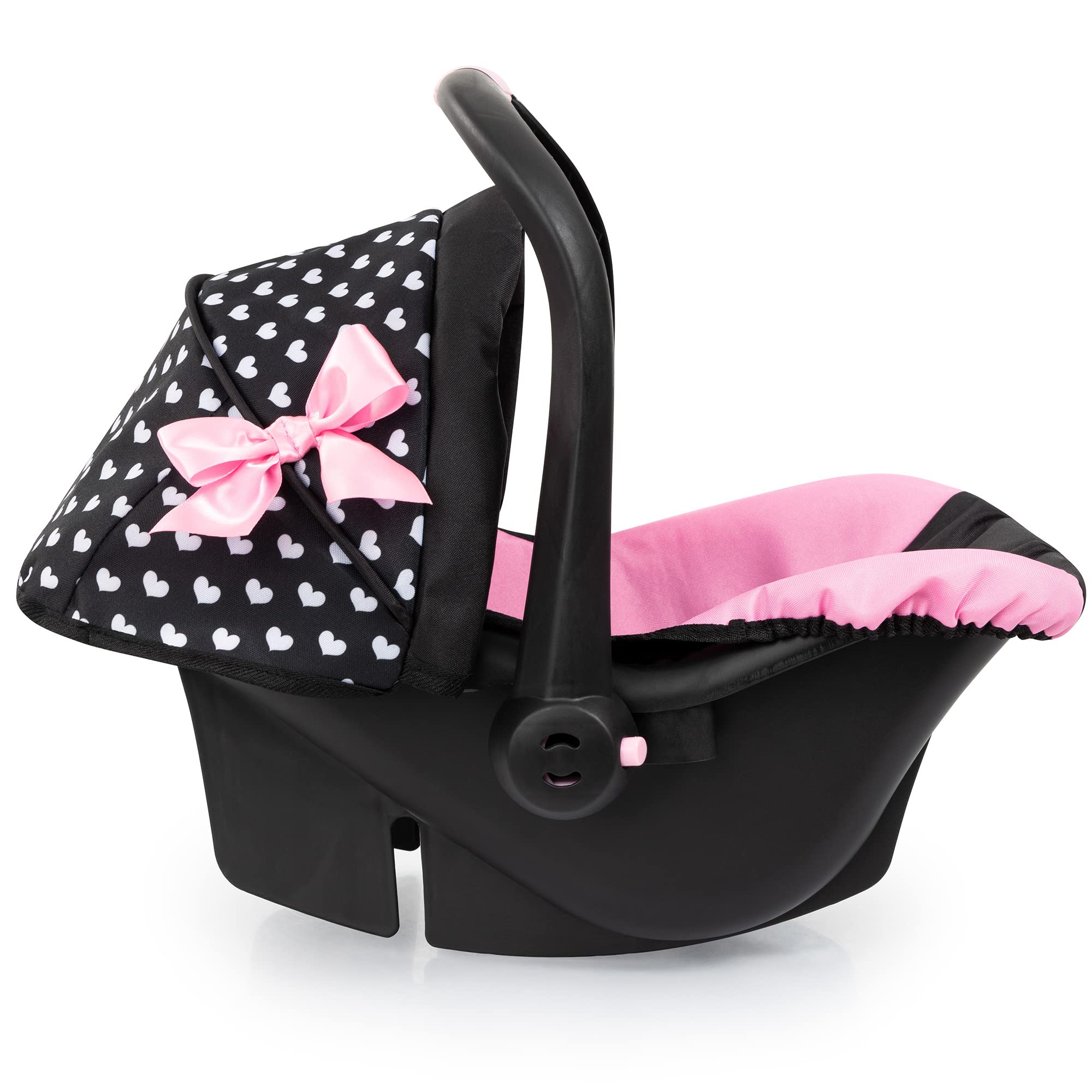 Bayer Design Dolls: Deluxe Car Seat: Hearts Black & Pink - Pretend Play Accessory for Dolls/Plushes Up to 18