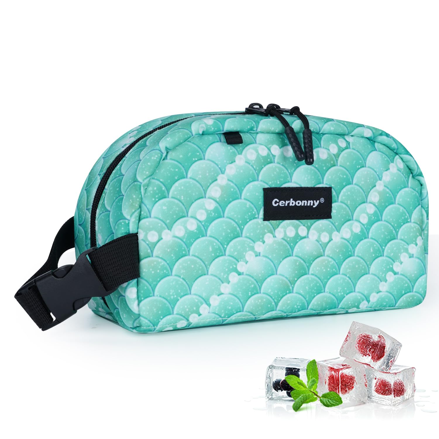 Small Freezable Lunch Bag for Work, School, Travel - Insulated Cooler for Kids/Adults - Mini Bag Fits Yogurt, Suitable for 3+ (Green Fish)