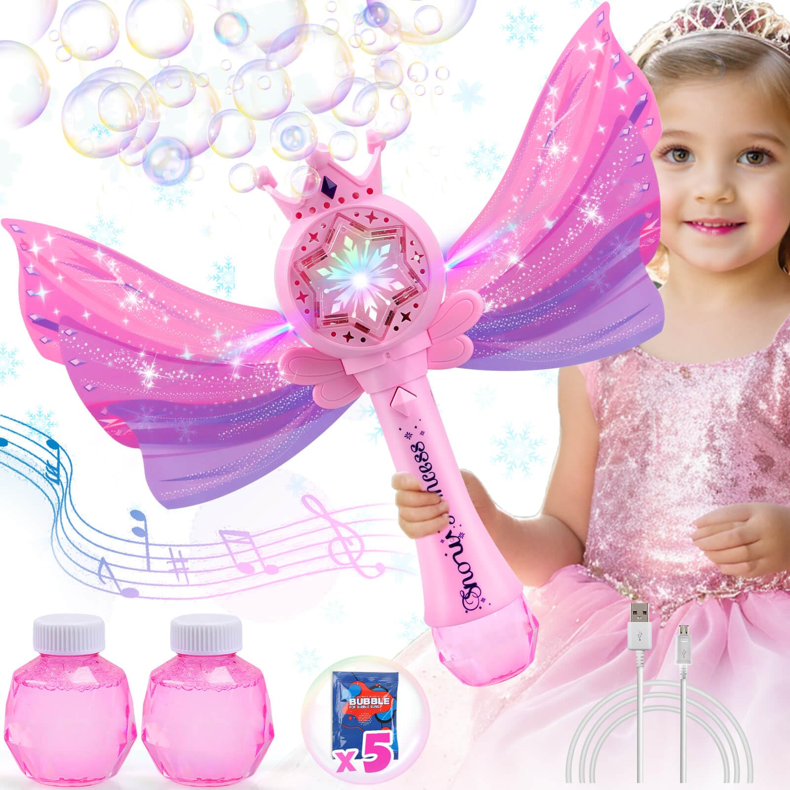 Getatoy Toys for 3-8 Year Old Kids: Bubble Wand Machine for Girls Princess Gifts for Kids Aged 3 4 5 6 7 8 9 10 Year Old Girls Toddler Toy Bubble Wands Magic Fairy Bubbles Blower Outdoor Garden Party