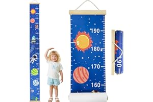 Growth Chart Kids Height Ruler - Precise Dual Scale Growth Chart, 5-195cm/0.16-6.4ft Thick Anti-Curl Canvas, Hang 5cm/0.16ft 
