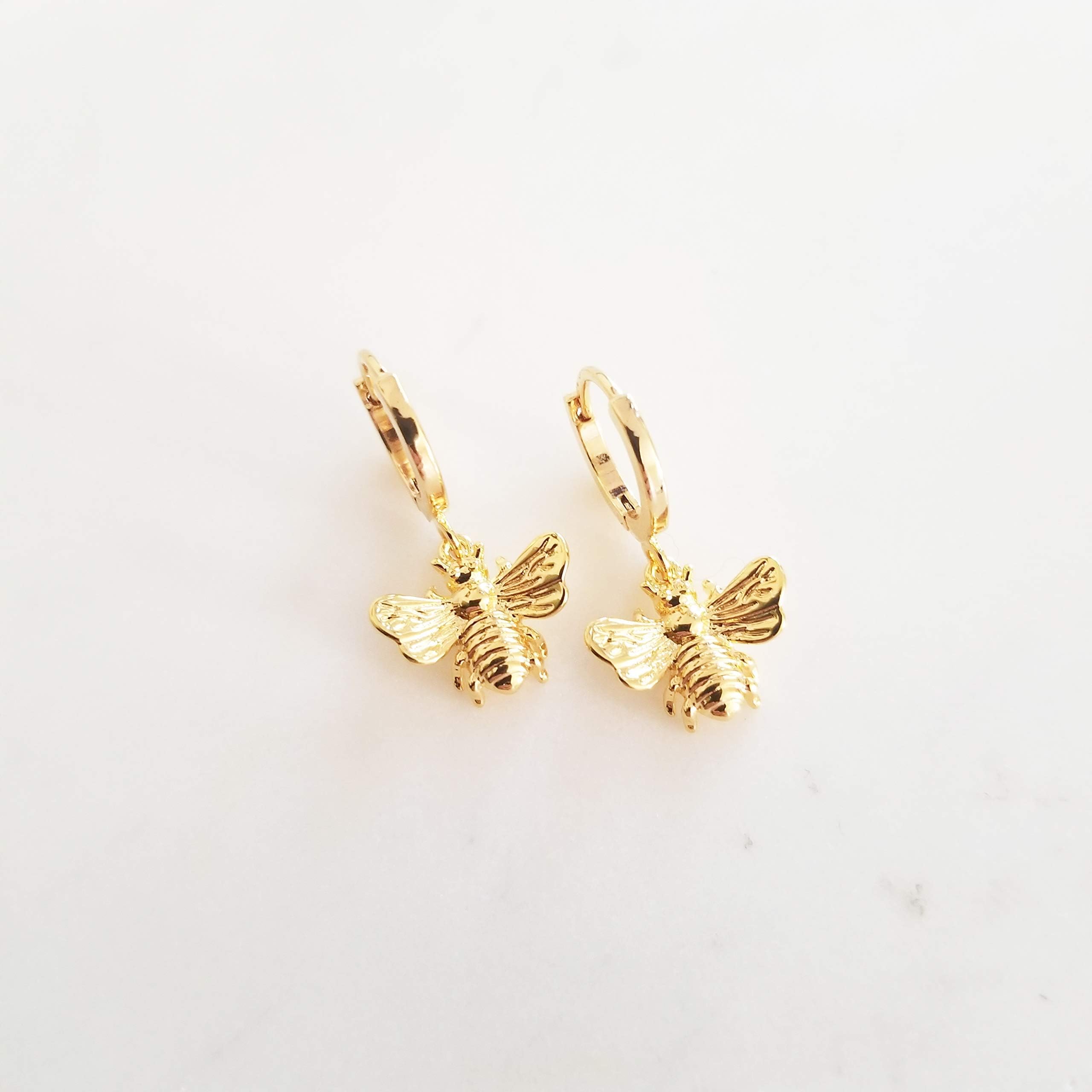 Gold Drop Hoops, Tiny Hoop Earrings, Bee Dangle Earrings, Dainty Dangle Earrings, Gold Huggie Hoops, Gold Tiny Hoops, ARYA EARRINGS