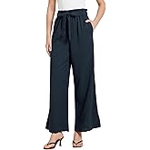 Allegra K Women's Casual Office Wide Leg Pants Elastic Waist Tie Knot Pleated Trouser with Pockets