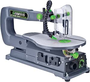 Amazon.com: Genesis GSS160 - Sierra de desplazamiento de velocidad variable  de 1,2 amperios, 16 pulgadas, con sistema de cambio rápido, soplador de  polvo y mesa fundida a presión para inclinación izquierda y