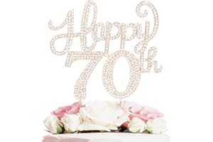 LASKYER Happy 70th Birthday Decorations,70th Birthday Gold Rhinestone Cake Topper - Cheers to Seventy Years Old Bday Party Metal Sparkly Cake Centerpieces Sign.