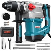 ENEACRO 1-1/4 Inch SDS-Plus 13 Amp Heavy Duty Rotary Hammer Drill | Safety Clutch, 4 Functions, Vibration Control, Includes Grease, Chisels &amp; Drill Bits, With Case