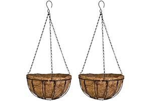 Kingbuy 12-Inch Metal Hanging Basket with Coconut Liner - Rust-Resistant Wire Planter Flower Pot Holder for Indoor Outdoor Plants, Garden Balcony Patio Decoration - 2 Pack
