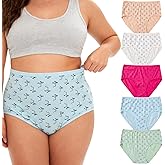 WhilyeePam Womens Underwear Cotton Plus Size XL-5XL Bow Print Panties Ladies Briefs 5 Pack