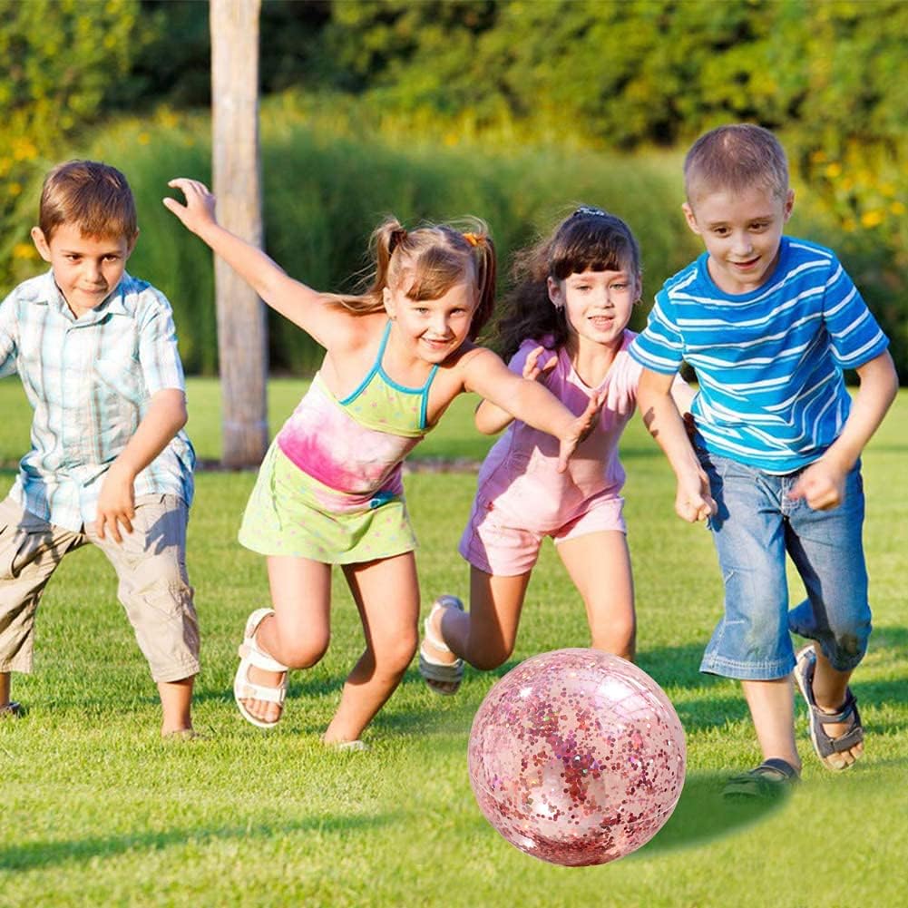 Sequin Beach Ball Jumbo Pool Toys Balls Giant Glitter Inflatable Clear Beach Ball Swimming Pool Water Beach Toys Outdoor Summer Party Favors for Kids Adults: Sports & Outdoors