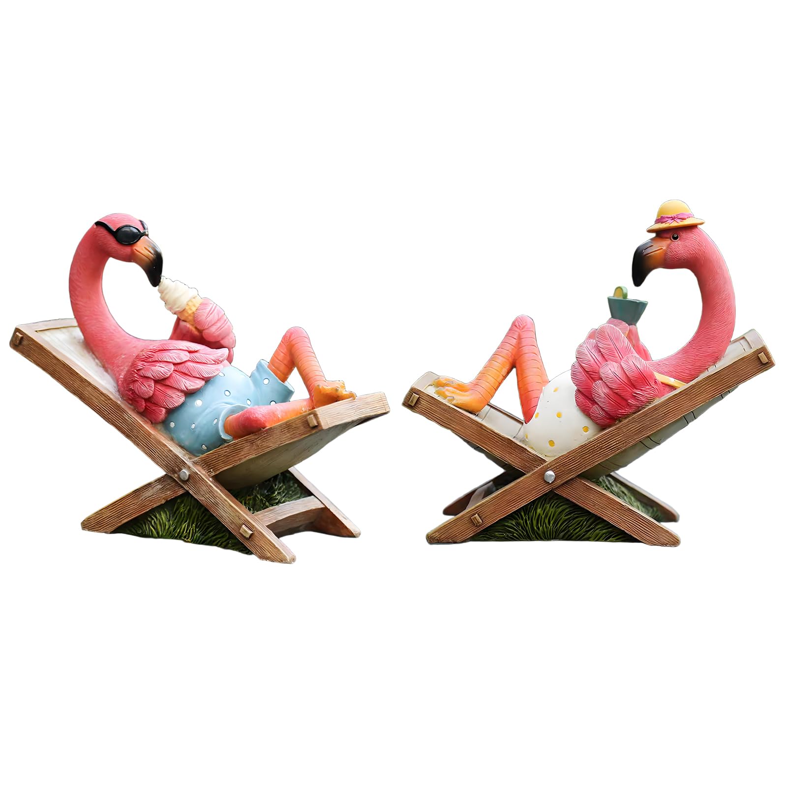 MUAMAX Pink Flamingo Garden Statue - Small Flamingo Ornaments for Summer Tropical Coastal Decor, Desk & Yard Art, Housewarming Gifts, Outdoor Patio Lawn Decorations