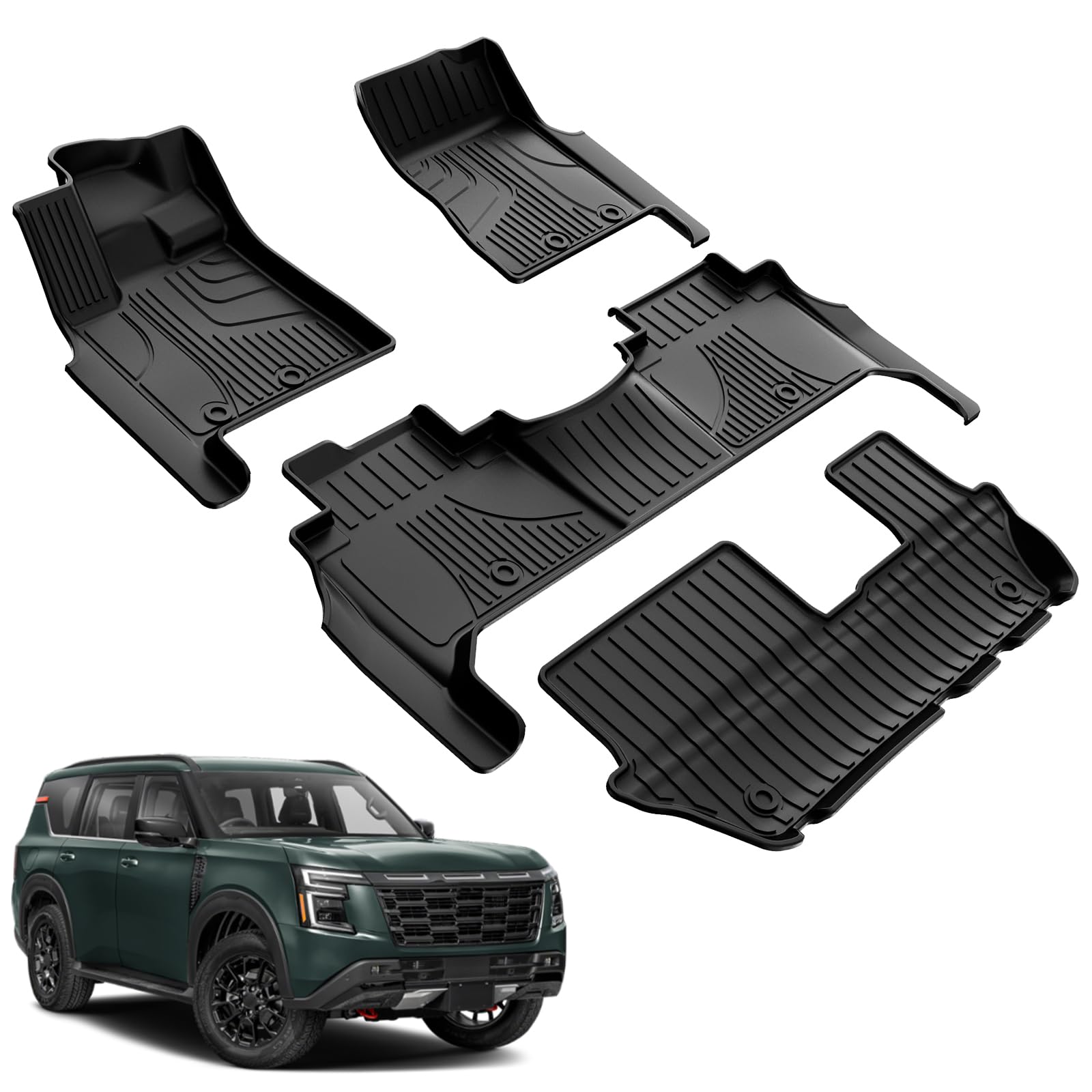 AOMSAZTO Floor Mats for Nissan Armada/Infiniti QX80 2025 8 Seats(Not Fit 7 Seats)-All Weather for 2025 Armada Floor Mats Image