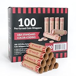 L LIKED 100 PCS Preformed Coin Wrappers Rolls-Pennies