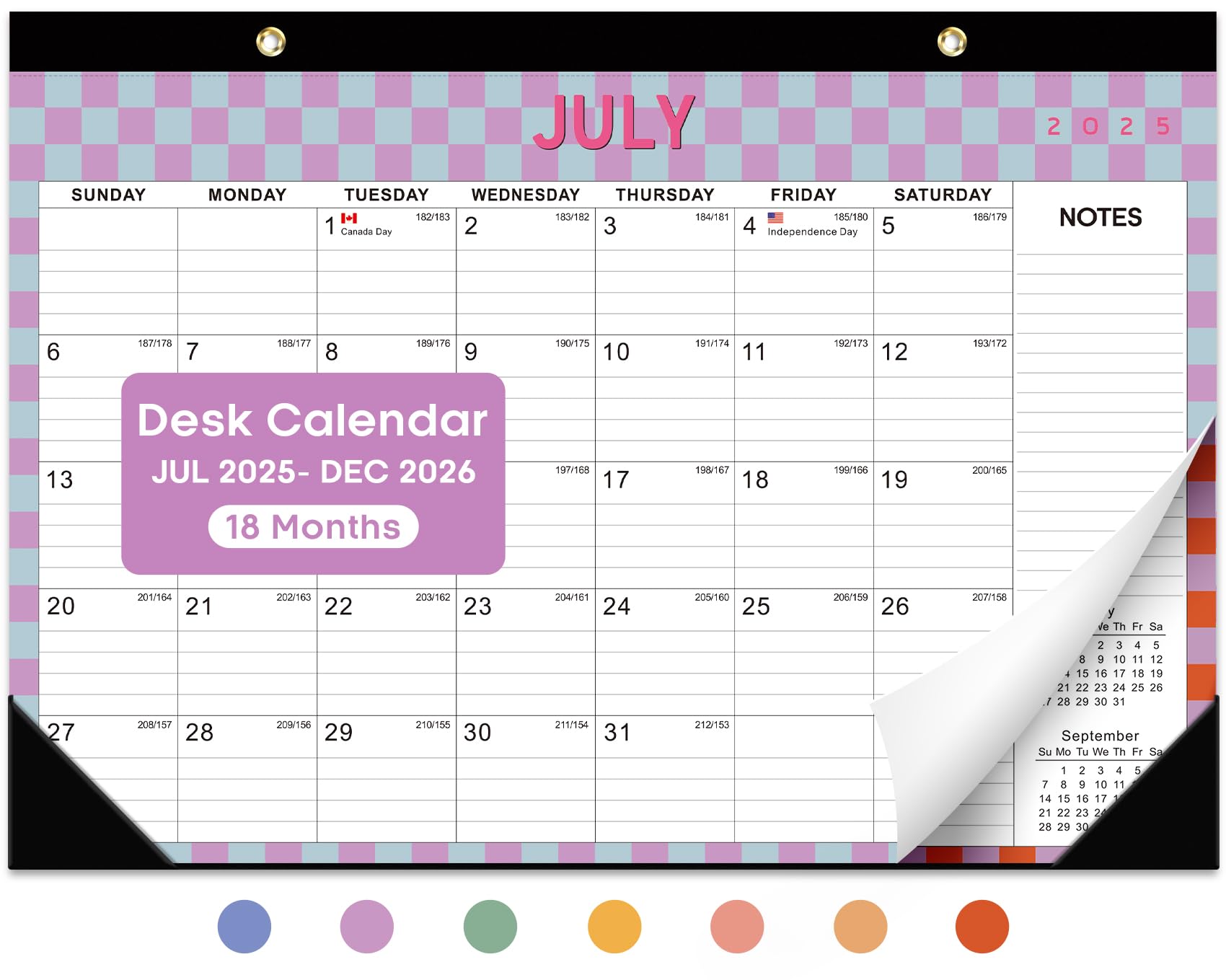 Photo 1 of Desk Calendar 2025-2026, 18 Months Calendar Runs from July 2025 to Dec 2026 - Large 17" x 12" Desktop/Wall Monthly Calendar for Home School, or Office - Checkered Pattern