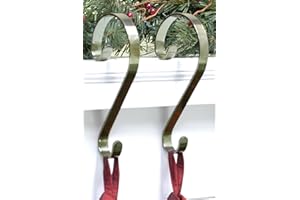 Haute Decor Stocking Scrolls® Stocking Hanger- 2 Pack (Antique Brass Metal) - Christmas Stocking Holder Hook That Fits Most Mantel Sizes and Styles