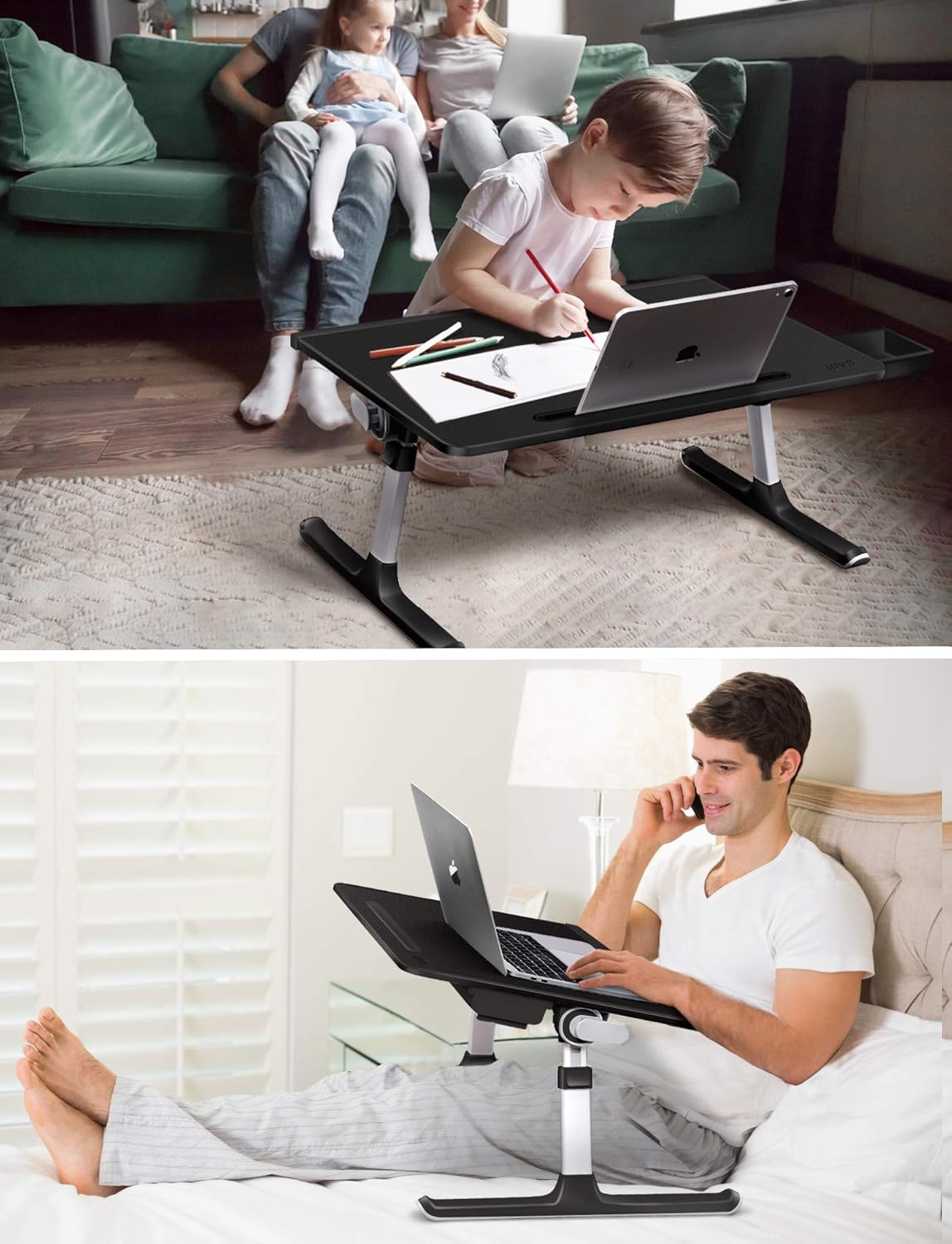 SAIJI Laptop Bed Tray Table, Adjustable Laptop Desk for Bed, Foldable Laptop Stand with Storage Drawer for Eating, Working, Writing, Gaming, Drawing (X-Large, Black) : Office Products