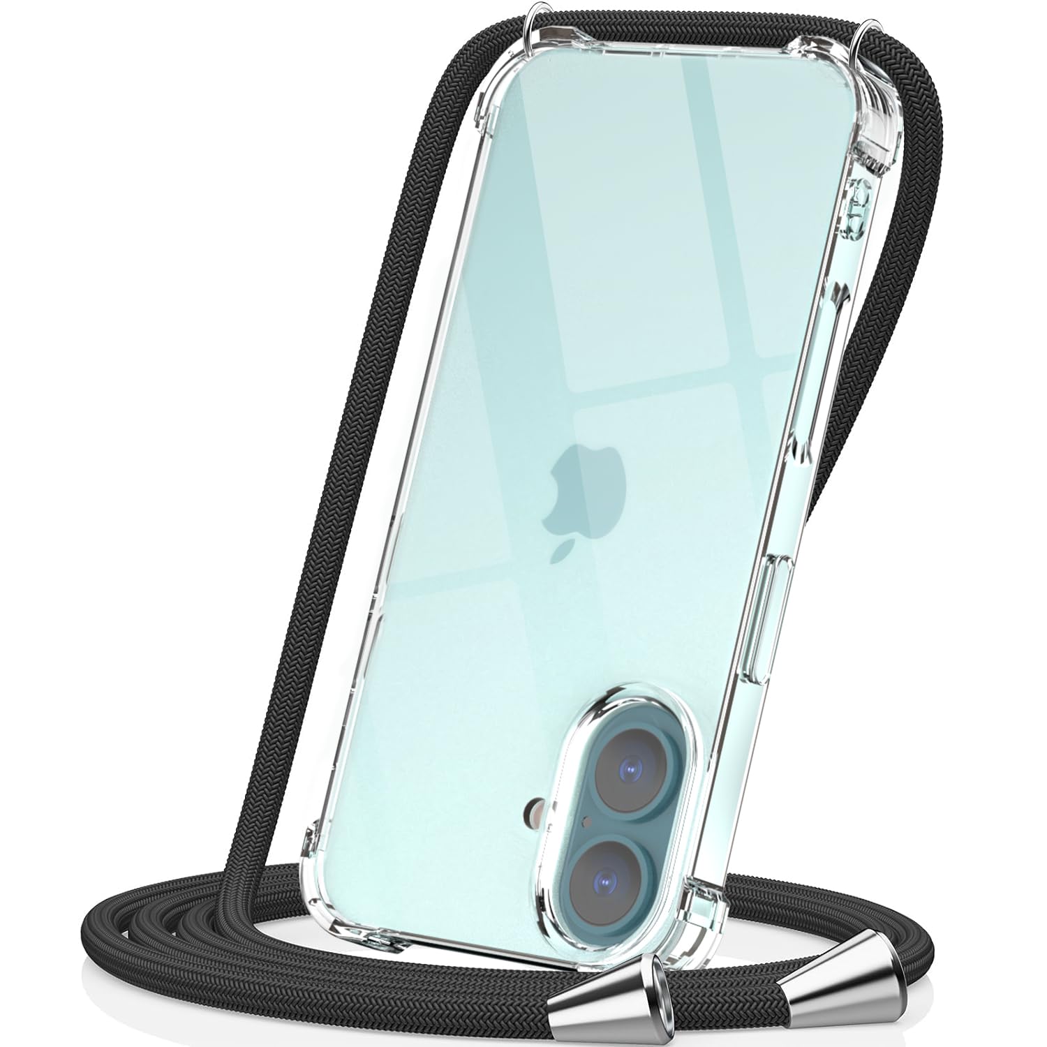 CAROKI Crossbody Case for iPhone 16 6.1",Necklace Mobile Phone Cover with Cord Strap Clear Transparent TPU Soft iPhone 16 Cover Holder with Neck Cord Lanyard Strap-Black