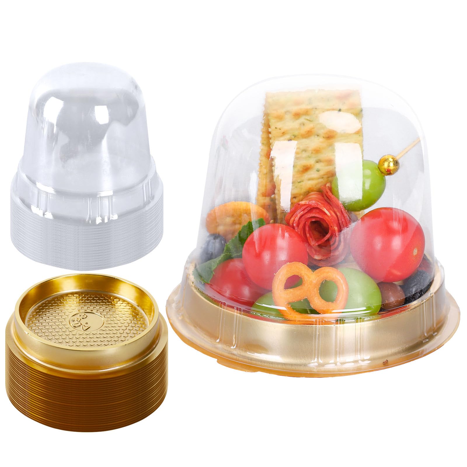 Photo 1 of Whaline 50Pcs 4.3Inch Disposable Individual Charcuterie Cup Clear Plastic Cupcake Container Single Dessert Holders with Lids for Food Favor Display Charcuterie Grazing Table Catered Event Wedding