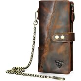 Handadsume Genuine Crazy Horse Leather Travel Gift Coin Pocket Card Case Long Organizer Chain Rfid Wallet Purse With Snap For Men Male 1803 1815 (1803 Brown)