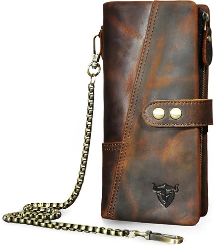 Amazon.com: RS Mens Wallet with Chain Leather Long Bifold Trucker