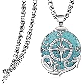 qielizhu Compass Necklace 925 Sterling Silver Turquoise Compass Necklace Graduation Jewelry Travel Gifts for Men Women