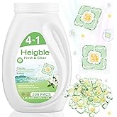 Heigble 200 Count Laundry Detergent Pods Bulk 4 in 1 Laundry Detergent PACs with Camellia Wash Scent Booster Beads Stain Remover Odor Fighter Fragrance Enhancement Softening