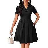 MarryUP Womens Short Sleeve V Neck Casual Semi-Formal Dress Wedding Guest Cocktail Dresses with Pockets