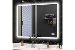 28"x36" LED-Bathroom-Mirror-with-Lights, Wall-Mounted, Anti-Fog, 3 Color Temperature, Dimmable Brightness, Waterproof, Temper