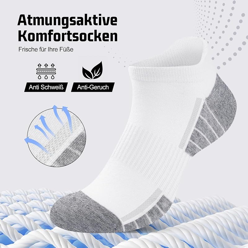 Sneaker Socken Herren Damen 10 Paar, Atmungsaktive Baumwolle Sportsocken, Kurz Halbsocken Laufsocken Weiß 39-42