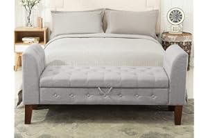 Awonde Armed Storage Bench for Bedroom Entryway Living Room Upholstered Tufted Ottoman Bench Gray