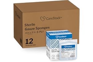CareStock Gauze Sponge 4x4 [1200 Count] Sterile Gauze Pads, 8-Ply, Medical Grade Cotton Wound Dressing for First Aid Kit – 2 Per Pouch, 600 Packs