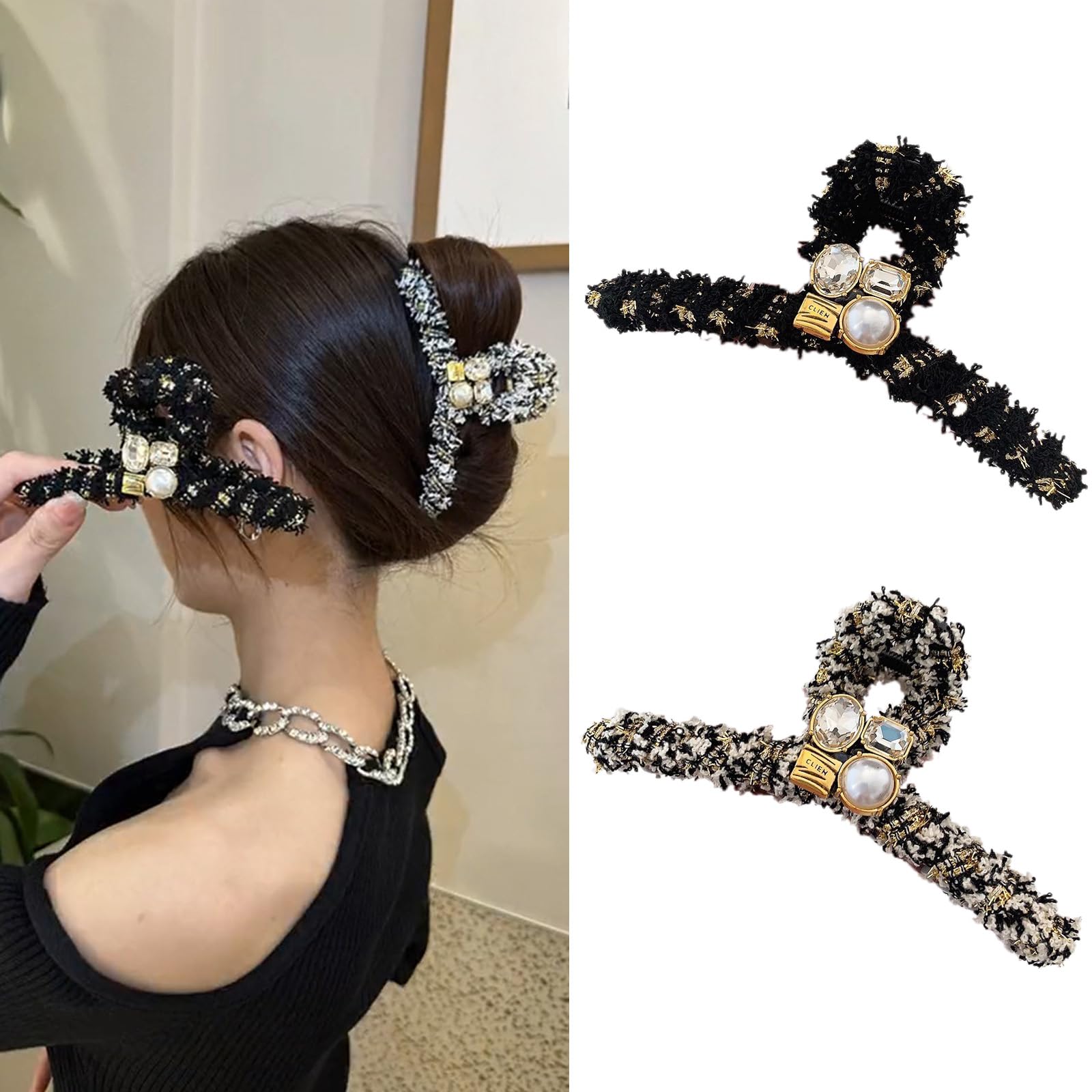 Black Large Hair Clips,Claw Clips, Non-Slip Hair Claws Black Hair Clips Hair Clamps for Thick Curly Long Hair, Wide Grip Hair Accessories for Women Girls