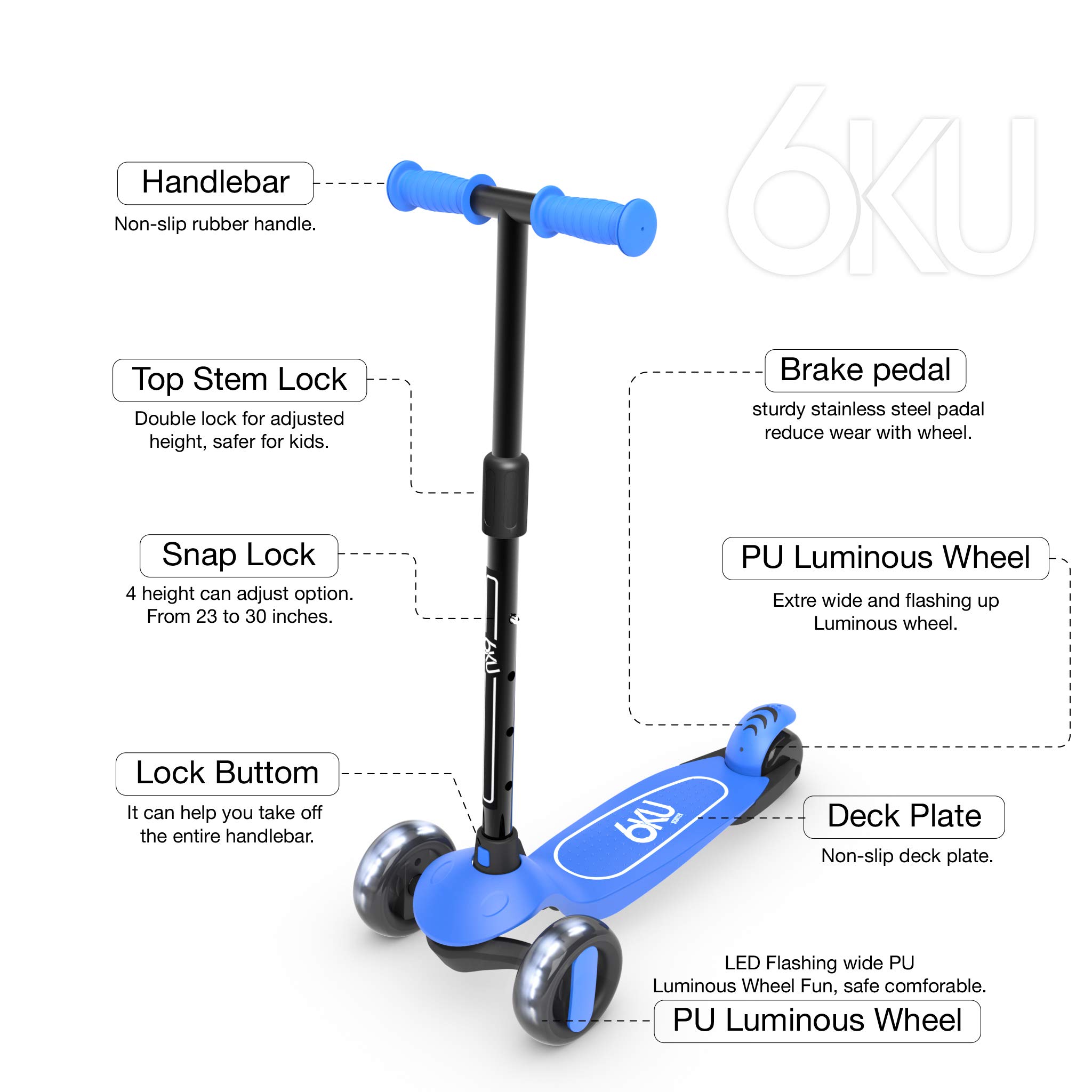 6KU Scooter for Kids Ages 3-10 with Flash Wheels, Kids Scooter 4 Adjustable Height, Toddler Scooter Extra-Wide PU LED Wheels, 3 Wheel Scooter for Kids for Girls & Boys Learn to Steer…