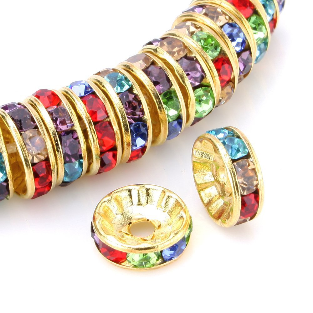 RUBYCA 100pcs Round Rondelle Spacer Bead Gold Tone 5mm Multi-Color Czech Crystal — image 1