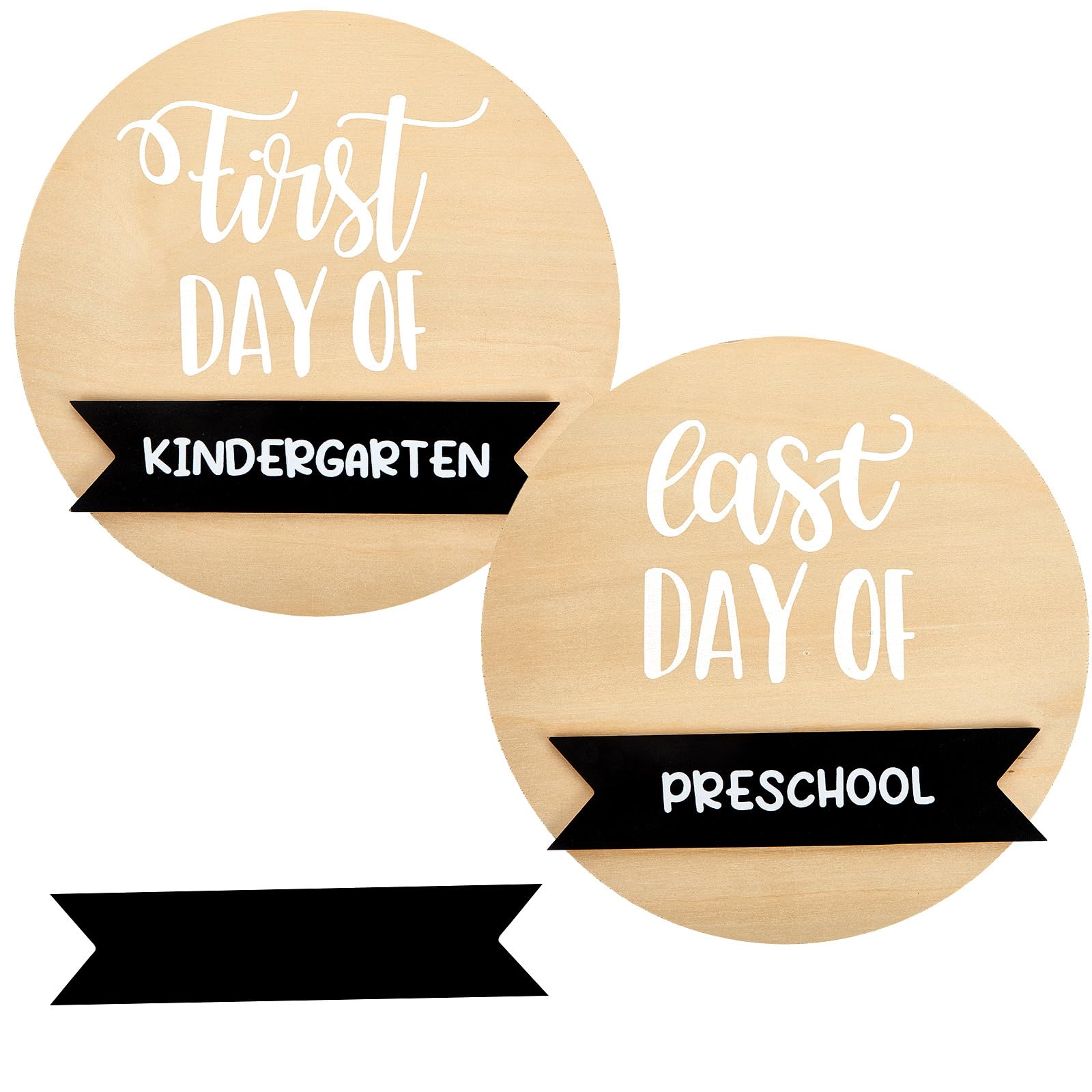 Photo 1 of Seajan First and Last Day Board Set 2 Pcs 10 Inch Round Reversible Wooden Chalkboard Sign First Last Day Sign 3 Magnetic Blackboard 2 Chalk for Welcome